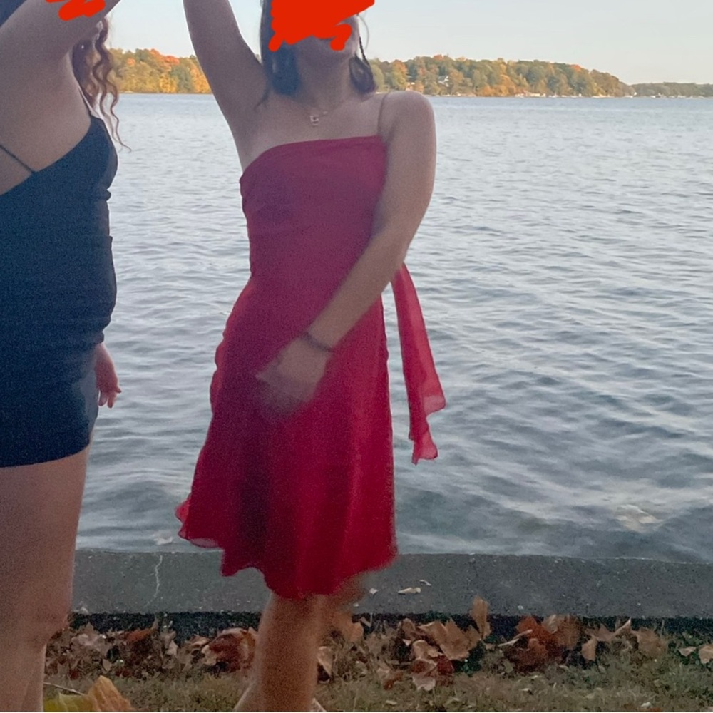 Midi red asymmetrical formal dress